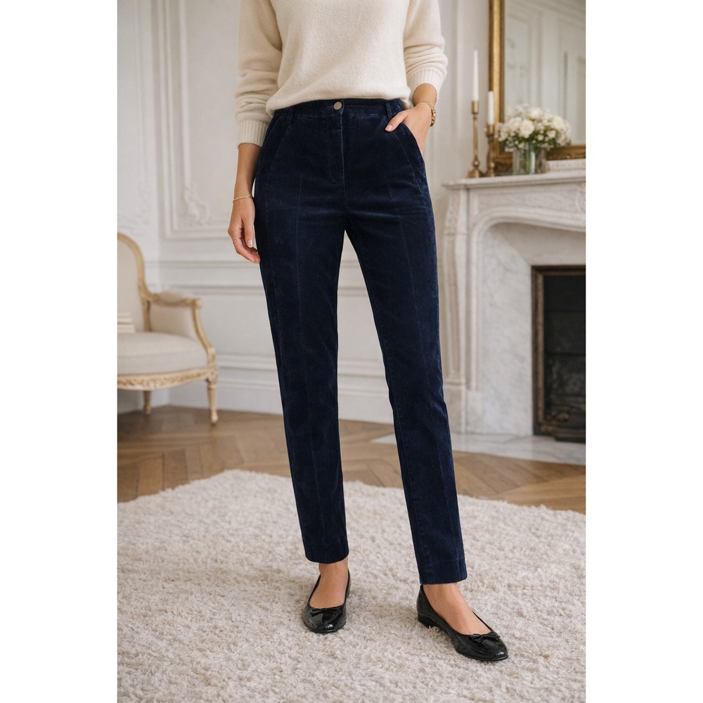 Dorothee Schumacher Crop Straight Leg Velvet Trousers in Navy‎ sz 3 (M)